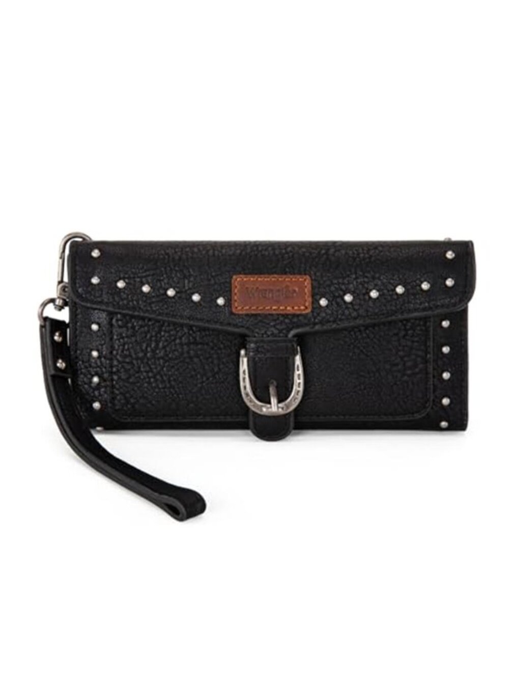 Western Wristlet Wallet RFID Trifold Card Holder Vegan Leather Studded Buckle